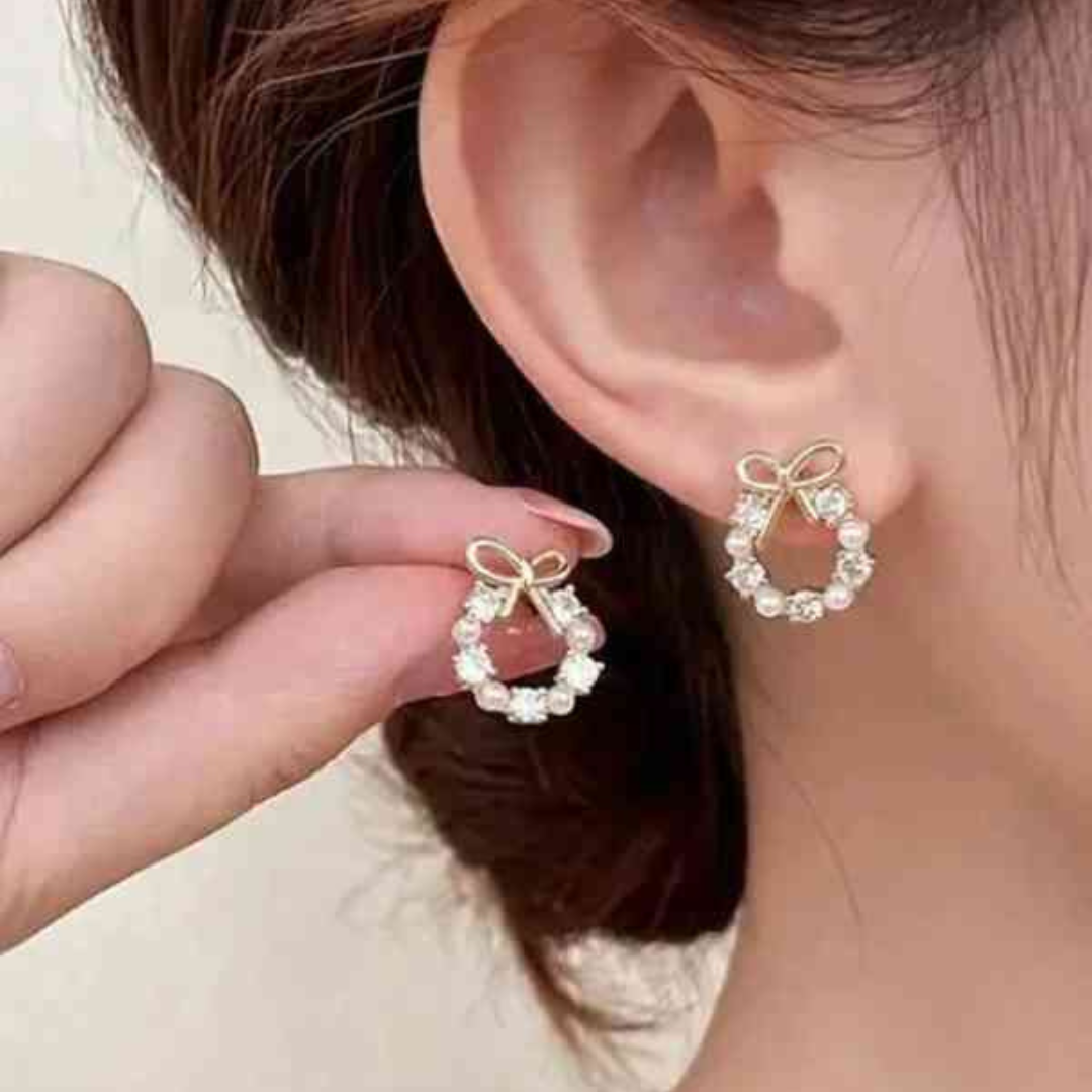 Leaf Pearl Stud Earrings with Gold Finish for Women