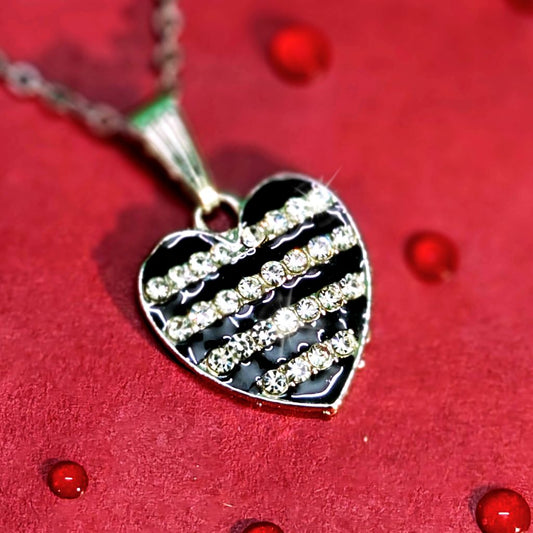 Black Crystal Stripe Heart Pendant