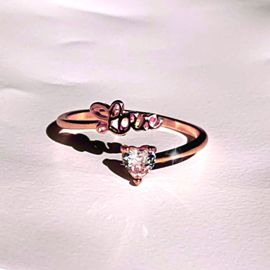 Rose Gold Love Script Heart Ring