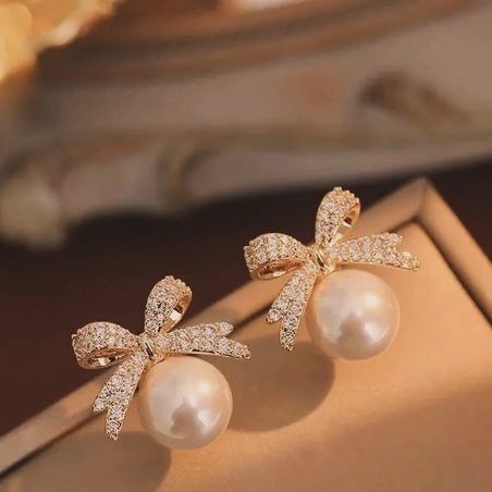 Trendy Pearl Stud Bow knot earrings for women