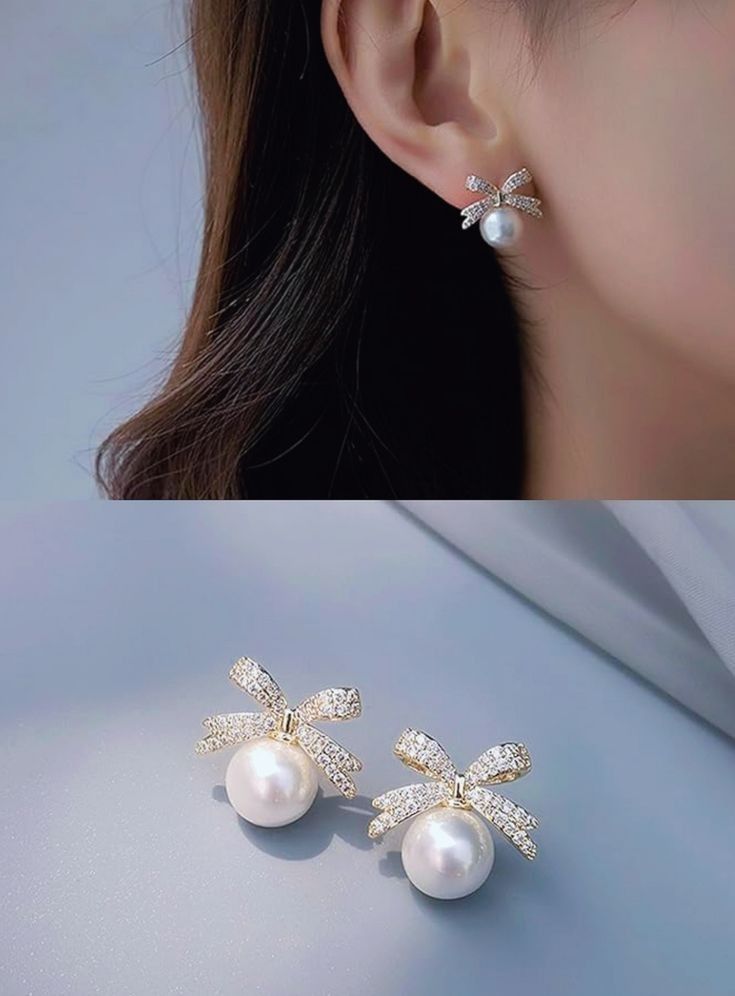 Trendy Pearl Stud Bow knot earrings for women