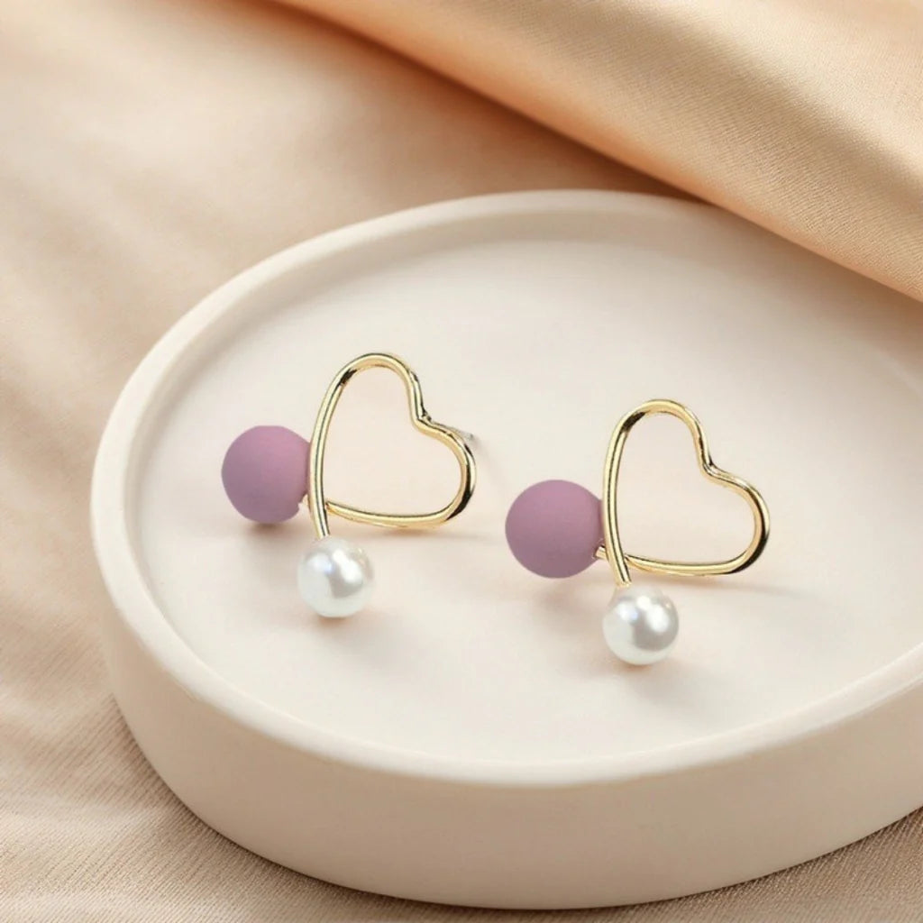 Heart Pearl Gold Plated Earrings for Women & Girls