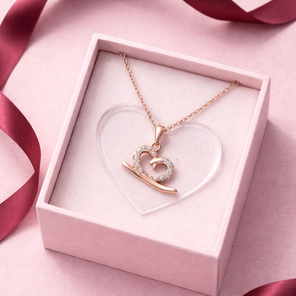 Rose Gold Heart Butterfly Pendant